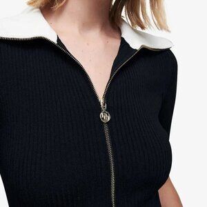 Maje Contrast Collar Ribbed Knit Mini Dress